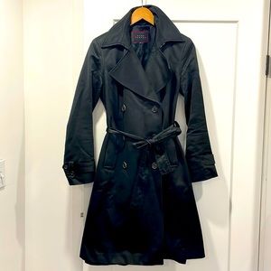 Black Satin-finish trench coat by Pink Tartan